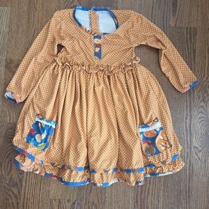 Vintage Orange and Blue Polka Dot Fabric